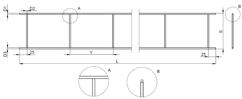 Rysunek siatki Typ I średnice D1 = D2 = 30 mm